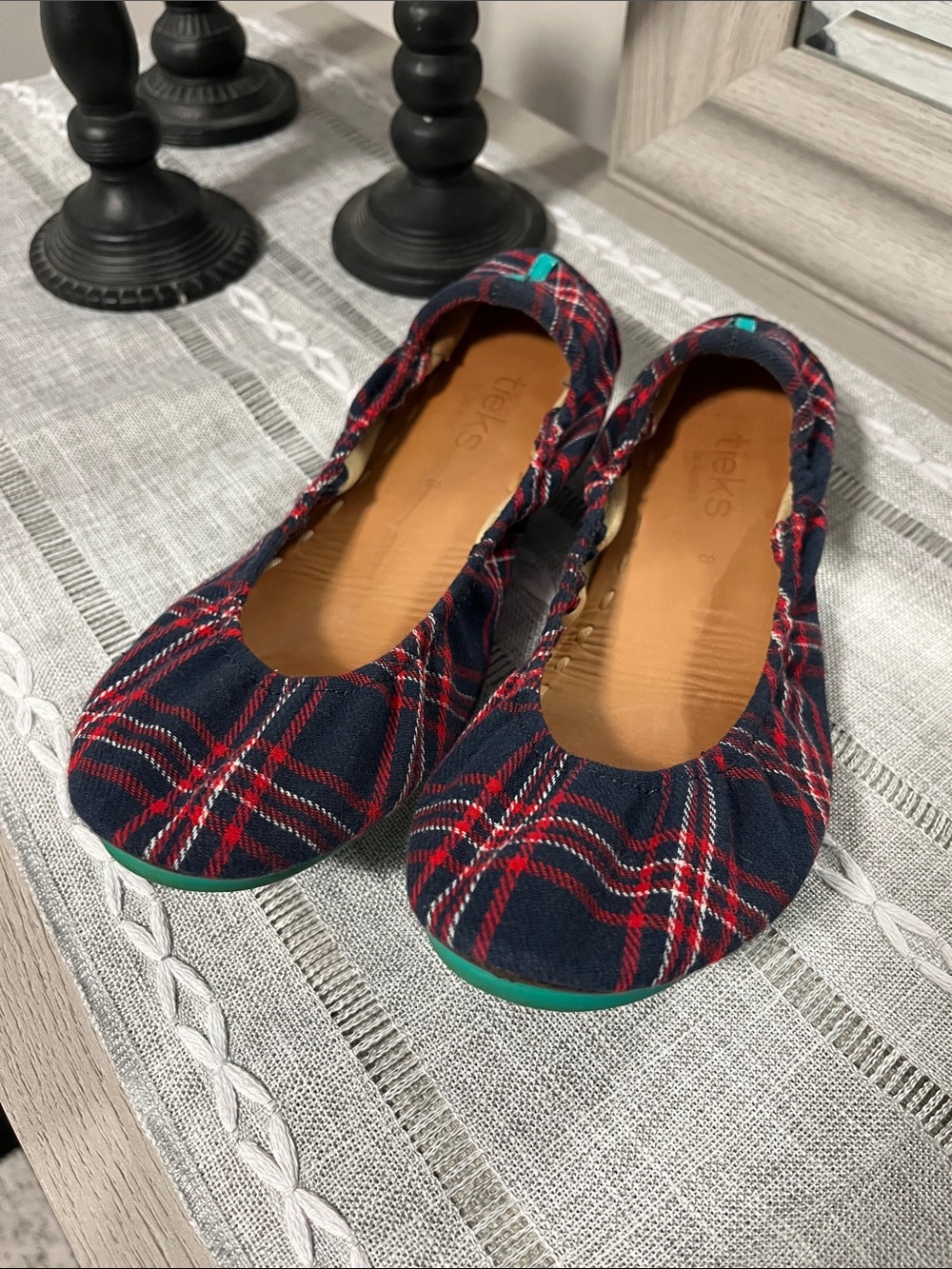 Tieks Navy and Red Plaid Ballet Flats
